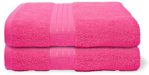 Brentfords Bath Sheets Set of 2, Ultra Soft 100% Cotton Absorbent Fast Dry Luxury Spa Quality Extra Large Bath Sheet For Bathroom Beach Daily Use, Bright Pink-90x150cm