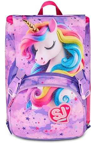 SJ GANG STYLE JAM GANG Zaino Scuola Estensibile Big Unicorn, Viola, Zaino con Divisorio Interno,Unicorno, Tasca Superiore con Ali a Scomparsa, 24 L, Scuola Elementare, Bambina