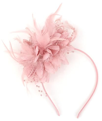 CIEHER Pink Fascinators Hats for Women Tea Party, Derby Hat 2 Flower Feathers Headband for Girls