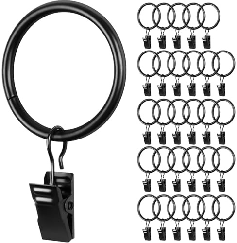 Robuste Gardinenstangenringe mit 38 mm Innendurchmesser, für Stangen, Duschstangen und Vorhänge, schwarze Oberfläche, langlebige Stangenringe, 30 Stück