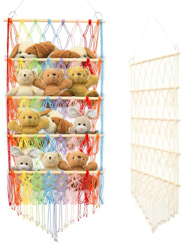 Sesaver 4-layer Versatile Plush Toy Holder Large-Capacity Vertical Toy Storage Organizer Animal Hammock Net Safe Nursery Hanging Organizer Stable Stuffed Animals Holder for Kids(colour)