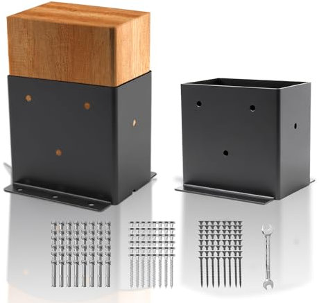 2 Set 4“× 6” Post Base, (Inner Size 3.6x 5.6) Post Brackets,Black Metal Powder-Coated Thick Steel Post Anchor Outdoor for Support Deck Base Plate Pergola Brackets Fence Kit,Mialbox Post Mount