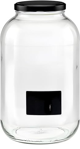 mikken XXL Einmachglas 4250ml mit Deckel schwarz, Vorratsglas Glasdose inkl. Beschriftungsetikett (6)