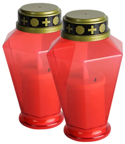 Gatuida 2 Stück LED Flammenlose Grablichter Sechseckig Rot für Außen Langlebige LED Grabkerzen mit Sicherem Material Kompakt und Leicht Vielseitig für Gebet und Dekoration