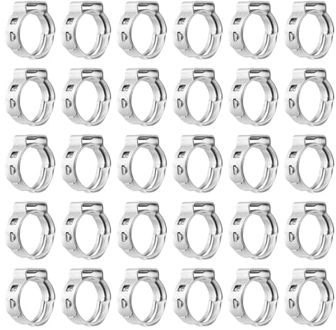 sourcing map 40Pcs 9-10.3mm Single Ear Hose Clamps 304 Stainless Steel Polished Stepless Hose Clamp for Automobile Pipe Connections Home Appliance Wiring and Pipes, Silver