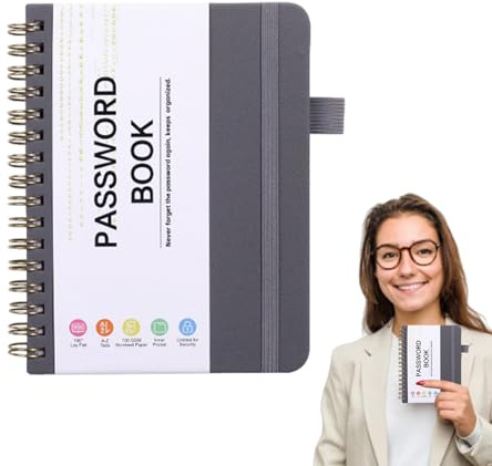 Livre avec étui de mot de passe - Cahier organisateur A6, adresse portable pour l'accès Internet, sites Web sécurisés et stockage d'e-mails | Journal de sécurité simplifié et facile à transporter