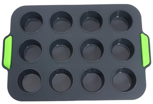 FELTECHELECTR Stampo Per Torta Piccolo in Silicone, Stampo Rotondo Per Crostate All’uovo, Resistente e Facile Da Pulire, Per Casa e Negozio, Color Grigio Scuro, 12 Cavità Per Muffin
