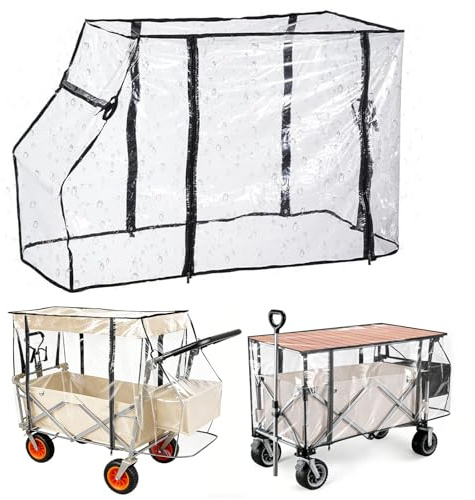 Waterproof Wagon Rain Cover Folding Wagon Cover Cart Cover with Zippered Side Wagon Accessories for Camping Shopping Garden Outdoor Activities (Transparent,Cart Not Included)