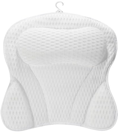 4D Air Mesh Headrest with 6 Suction Cups, Non Slip Bath Pillow | Comfortable Head Neck Back Support Spa Pillow Ergonomic Home Spa Headrest Soft Bathtub Cushion (Butterfly White)