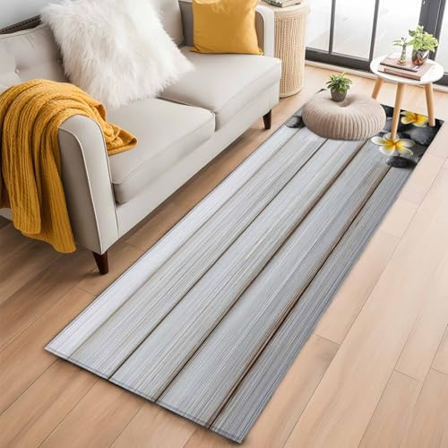 Hallway Runner Rug 2'x6', Yellow Egg Flowers Long Non-Slip Runner Rugs, Plumeria Floral Stone Farmhouse Wooden Outdoor Indoor Throw Floor Carpet Mat for Living Room/Bedroom/Kitchen/Office/Laundry