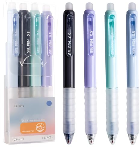 MOTIBACK 4Pcs Eraser Gel Pen Black Ink Rubber Eraser Fine Point Soft Grip Retractable Pens for Office Supplies