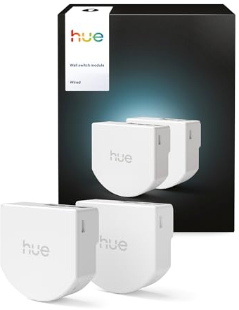 Philips Hue Interruptor de Pared Cableado, 2 Ud, Tus Luces Hue al Alcance, Control Personalizado, Sin Pilas, Conexión Fiable, Aplicación, Comandos de Voz, Funciona con Apple Home, Google Home, Alexa