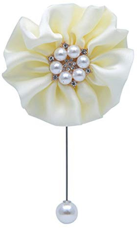 Cheerlife Damen Herren Ansteckblume Handgefertigt Blume mit Perlen Brosche Hochzeit Party Blume Boutonniere Reversnadel für Anzug Milchig weiß