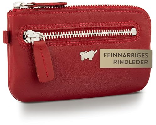 BRAUN BÜFFEL - Schlüsseletui aus echtem Rindsleder Golf 2.0 - Kleine Schlüsseltasche für Herren & Damen mit Reißverschluss & 2 Schlüsselringen - Zeitlos klassisches Schlüsselmäppchen - Edles Rot