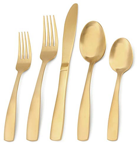 Juego de cubiertos de acero inoxidable de 20 piezas de Bysta, juego de utensilios de cocina para 4, vajilla para el hogar y restaurante, acabado satinado, apto para lavavajillas