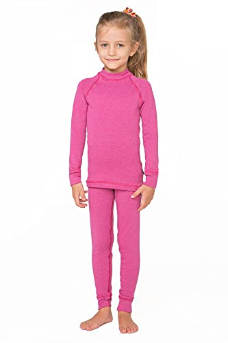 meteor Enfants sous-vêtements Thermiques Set 2 pièces Ensemble de sous-vêtements de Ski pour Enfant avec t-Shirt Manches Longues et caleçon Long pour Garcon Fille (152-158 cm, Rose)