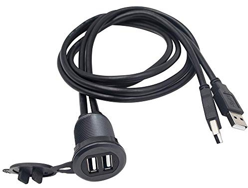 Duttek USB Panel Bündigungs kabel, 2 x USB 2.0 Stecker auf Buchse, Verlängerungshalterung, Armaturenbrett Halterung, Kabel, für Auto, Boot, Motorrad (rundes Doppel USB 2.0, 1 m)