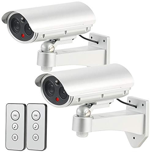 VisorTech Kamera-Atrappen: 2er-Set Überwachungskamera-Attrappen, Bewegungsmelder, Alarm-Funktion (täuschend Echte Kamera-Attrappe, Dummy Aussenkameras, Alarmanlage)