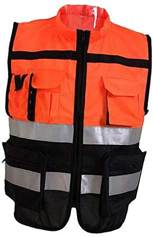 HomeDecTime Warnweste Reflektierende Arbeitsweste Sicherheitsweste mit Reißverschluss, Hohe Sichtbarkeit - Orange Schwarz, L 170