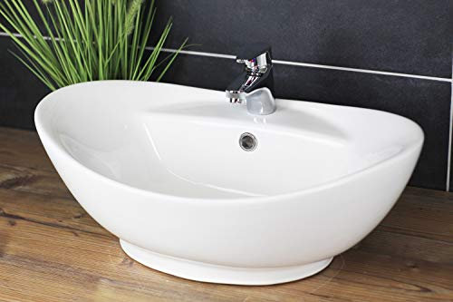 Lavabo da appoggio 60 x 40 cm, ovale, bianco