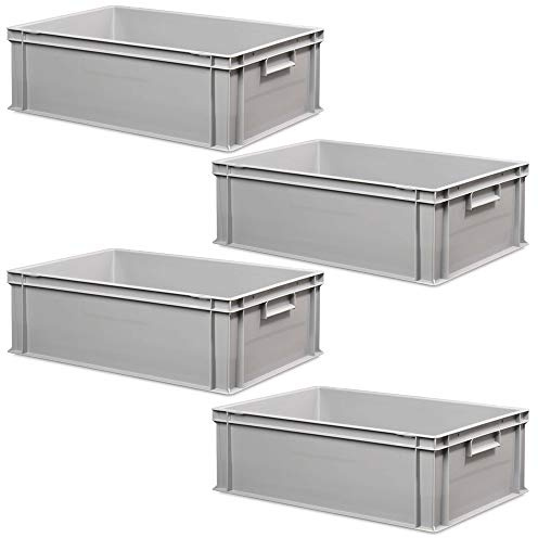 BRB 4 Eurobehälter mit 2 Griffleisten, LxBxH 600x400x220 mm, Inhalt 45 Liter, grau