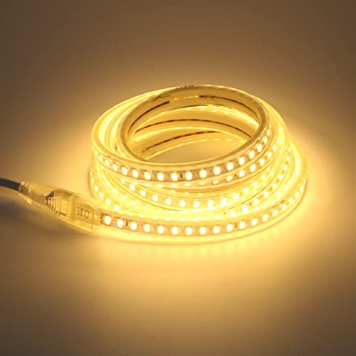 pcning Striscia Luminose LED 220V 2 Metri IP67 Impermeabile Luce Calda, 5730 120 led/m Outdoor Indoor Strip Light 2M con Spina 3000K (Bianco Caldo, 2)
