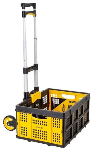 Stanley Faltbarer Sackkare und Klappkiste FT501/FT505 - Transportkarre 70KG - Klappkiste 25KG - Einkaufen, Handhabung und Umzug - Schwarz/Gelb