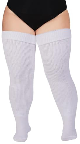 Moon Wood Women Plus Size Thigh High Socks Extra Long Striped Thick Over the Knee Socks Leg Warmer Boot Stockings Snow White