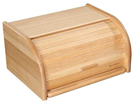 Zassenhaus Brotkasten Country mit Schneidebrett, 40×30×20 cm, Buchenholz | Stilvolle Brotaufbewahrung aus massivem Buchenholz im Landhaus-Design, inklusive praktischem Schneidbrettchen