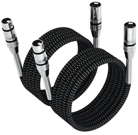 FIBBR XLR Kabel 10m-2 Pack, Mikrofonkabel Nylongeflecht XLR Stecker auf Buchse strapazierfähiges symmetrisches Mikrofonkabel kompatibel mit Vorverstärkern/Lautsprechersystemen und mehr