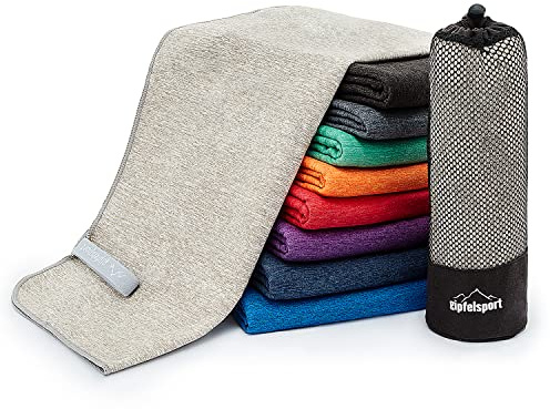 Mikrofiberhandduk set – för bastu, fitness, sport I strandhandduk, sporthandduk I ljusgrå_borste L: 140 x 70