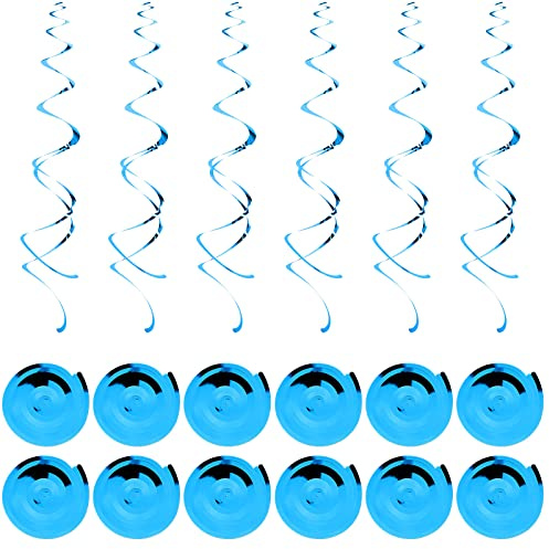 Hanging Swirl Decorations, 12 Rolls Lake Blue Swirls Ceiling Party Decorations Shiny Foil Swirls, Party Spiral Streamers Decorations for Girls and Women Birthday Party, Wedding, Xmas, Party Supplies
