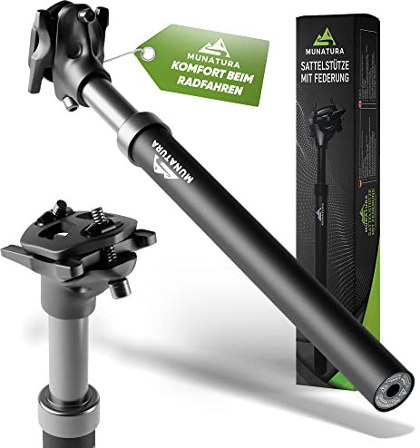 MUNATURA Gefederte Sattelstütze [Ø27,2] – Stoßdämpfend & Höhenverstellbar – Leichte Aluminium-Federsattelstütze für E-Bike, MTB, Trekking & Citybike – Maximaler Fahrkomfort auf jedem Rad