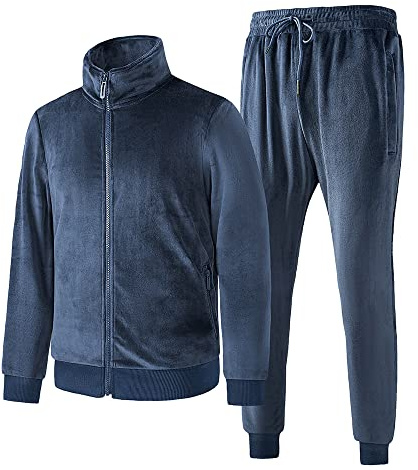 TONY BACKER Tuta Uomo In Pile Sportiva Con Chiusura Zip Completo Tuta In Casa (IT, Testo, 3XL, Regular, Regular, BLU-75)
