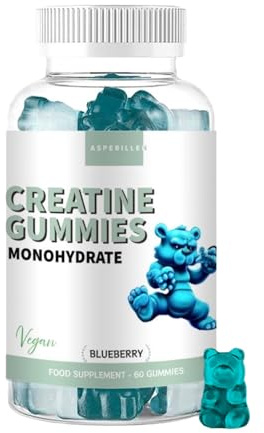 Creatin Monohydrat Gummis 2000mg Blaubeere Geschmack - 60 Stück | 100% Creatin-Monohydrat - Muskelkraft und Leistung - Vegane Formel ohne Gluten - ASPERILLEN