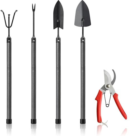 Attrezzi Giardinaggio, Attrezzi da Giardinaggio in Acciaio Inox da 5 Pezzi, Piccoli Attrezzi da Giardinaggio Portatili e Trasportabili