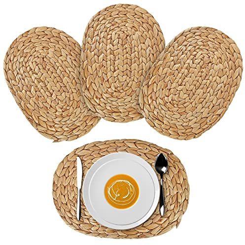 Kemcatui Oval Placemats Set of 4, Washable Woven Placemats, Water Hyacinth Placemats for Table, Anti-Skidding Pad Table Mats 11.8'' / 300mm x 15.7'' / 40mm