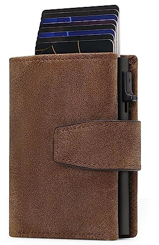SENDEFN Kartenetui mit Münzfach | Geldbörse Herren RFID Schutz | Geldbeutel aus echtem Leder | Mini Portemonnaie Herren Slim Wallet | Pop-up Kartenhalter | Clip aus Aluminium