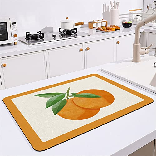 Morbuy Abtropfmatte für Geschirr, Frucht Zitrone Kaffeemaschine Matte, Schnelltrocknend Saugfähig Trockenmatte, rutschfest Untersetzer für Küche, Café, Spüle und Bad (40x50cm,orange)