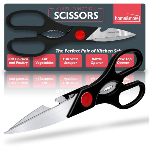 SOL Tijeras de cocina multifuncionales 4 en 1 con cascanueces, abrebotellas, abridor de tarros, tijeras de cocina resistentes, tijeras afiladas para carne, aves de corral, hierbas