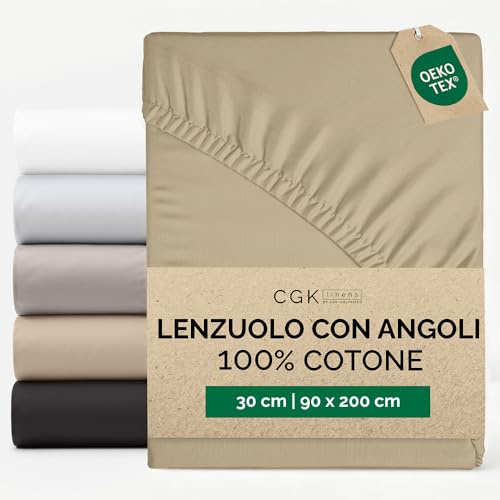 Spannbettlaken 90 x 200 cm Baumwolle - Mako Satin 400 Fadenzahl - Für Matratzen bis 30 cm (12) - Hotelqualität Spannbetttuch - Knitterfrei, Pflegeleicht, Atmungsaktiv & Oeko-TEX Zertifiziert - Creme
