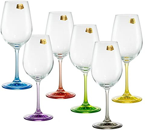 REGALOS LLUNA Lot de 6 verres à vin modèle RAINBOW 22,5 cm. Pied couleurs assorties 35 cl.