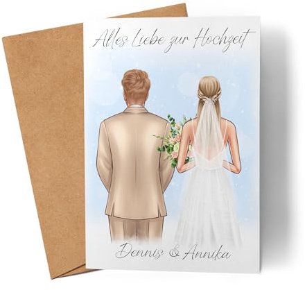 Kiddle-Design Personalisierte Hochzeitskarte | Karte zur Hochzeit mit Namen | Brautpaar Grußkarte Hochzeitstag Paar goldene & Silberne Hochzeit