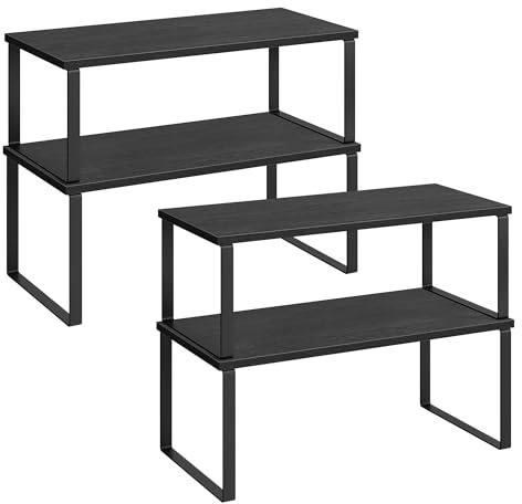 SONGMICS Gewürzregal, 4er Set, erweiterbar, stapelbar, mit Metallrahmen | Küchenregal, Küchen-Organizer, Gewürzhalter, 39,7 x 19,5 x 15,8 cm, Schwarz, BYSTRO Kollektion KCS028B01