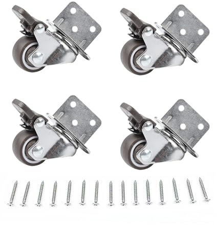 JCAKES 4 ruote girevoli per mobili, con freno, ruote in gomma silenziose, piastra di montaggio a L, adatta per mobili, supporto per fiori, presepi, scaffali, utensili fai da te (forma a L)