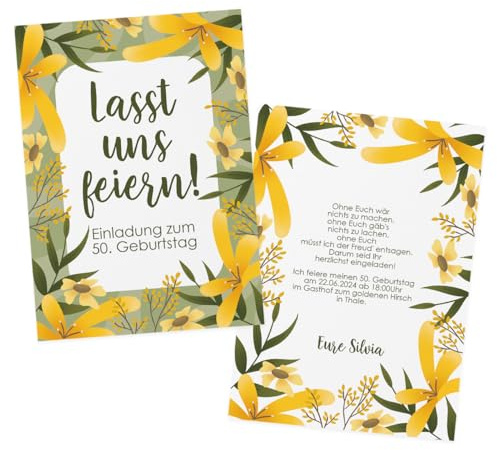 Herz & Heim® 12 Einladungskarten zum Geburtstag im Postkartenformat selber gestalten (Blumig)