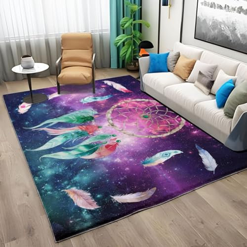 Teppich Für Wohnzimmer Schlafzimmer Bunter Sternenhimmel Traumfänger Weiche Waschbare rutschfeste Teppich Flanell Fußmatte Kinderzimmer Bodenmatte Dekoration 80 X 150 cm, Farbe
