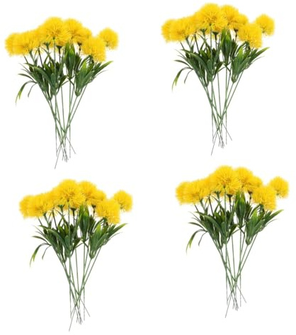 ABOOFAN Lot De 4 Bouquets De Pissenlits Artificiels en Soie Hortensias Artificiels Au Toucher Réaliste pour Décoration De Mariage Fête Maison Jaune 10 Pièces X 4