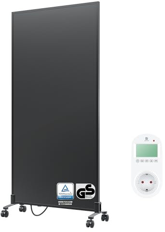 BR Bringer Infrarotheizung Standgerät - 1200 Watt - Energiesparend - Mobile Elektroheizung mit Standfüßen auf Rollen, Steck-Thermostat - TÜV & GS - Deutsche Qualitätsmarke (schwarz)