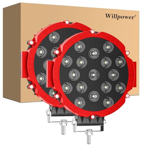Willpower 2 Pcs LED Arbeitsscheinwerfer, 7 Zoll 51W led Strahler, Led Scheinwerfer 12v für Auto Bagger Anhänger Traktoren LKW SUV offroad